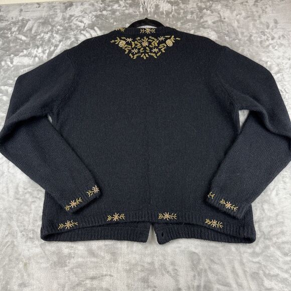Karen Scott Silk Angora Cardigan Sweater Womens L Black Gold Bead Holiday (1052) - Picture 8 of 11